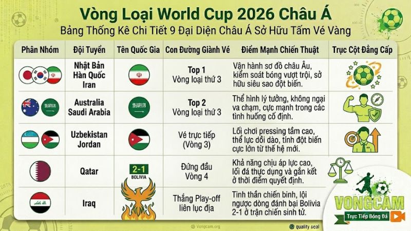 Vòng Loại World Cup 2026 Châu Á: Chi tiết 9 Vé Vàng AFC tại Vongcam